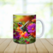 Custom name added to hummingbird coffee cup. Colorful nature-inspired ceramic mug. 